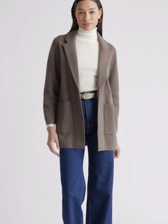 Quince Jackets & Blazers - Quince Organic Cotton Open-Front Knit Jacket in Dark Brown Medium